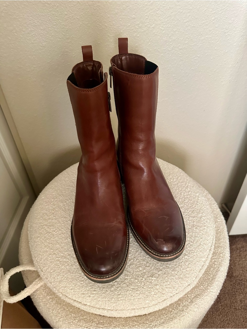 Vince Camuto Cognac Leather Moto Boots Size 8.5
